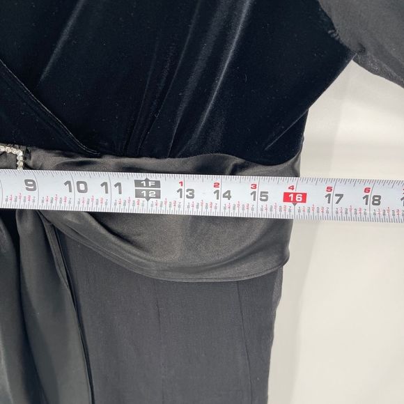 Cold Water Creek Faux Wrap 3/4 Sleeve‎ Black Silk Chiffon Velour Dress - Picture 8 of 12